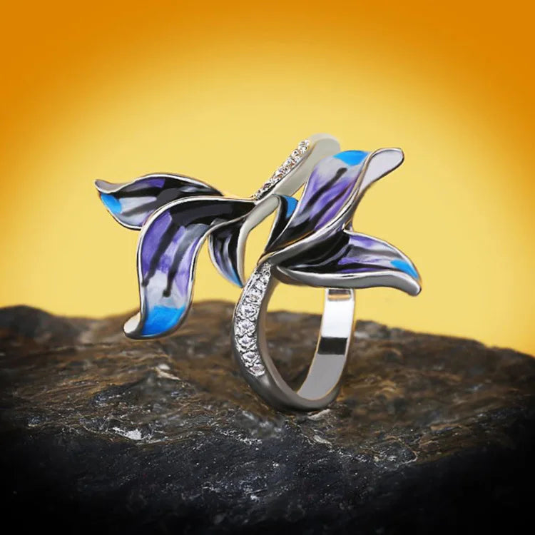 925 Stamp Jewelry Set for Women Beautiful Leaf Floral Ring Necklace Stud Earrings Enamel Women's Jewelry Three Piece✨️