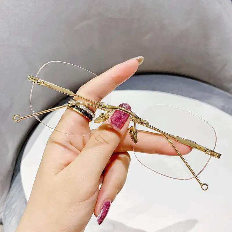 Luxury Brand Rimless Myopia Glasses Women Men Frameless Anti-blue Light Ultra-light Metal Thin Temples Eyewear Diopter 0 To -4.0♥️