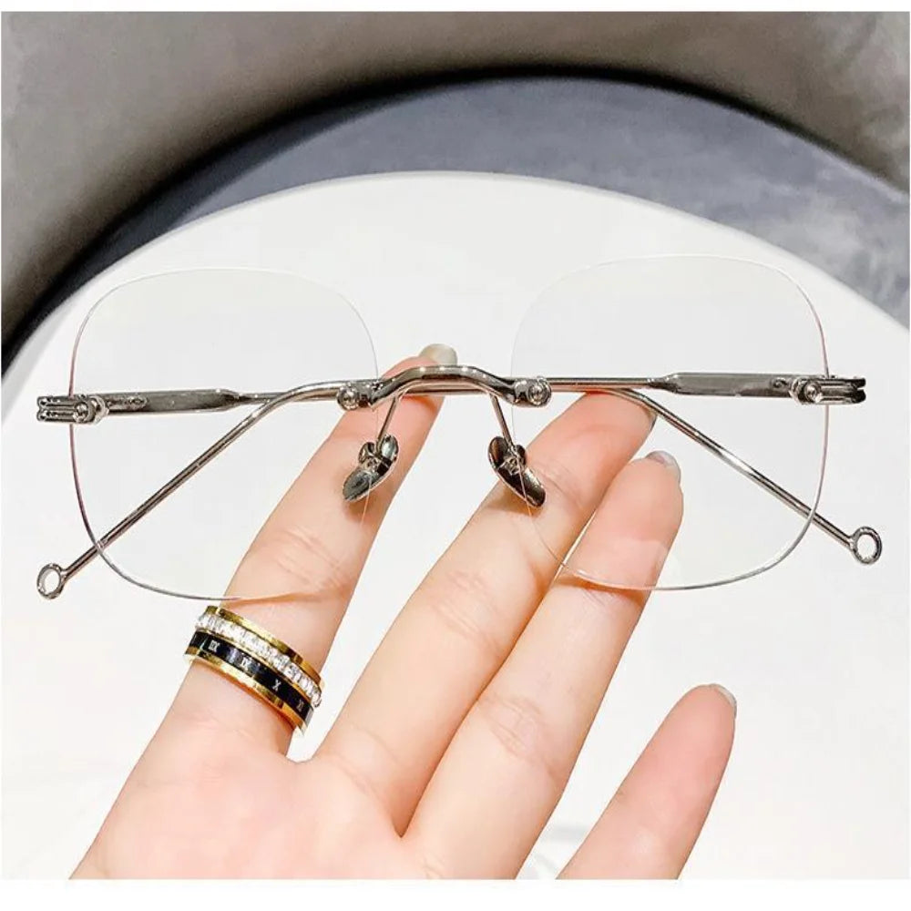 Luxury Brand Rimless Myopia Glasses Women Men Frameless Anti-blue Light Ultra-light Metal Thin Temples Eyewear Diopter 0 To -4.0♥️