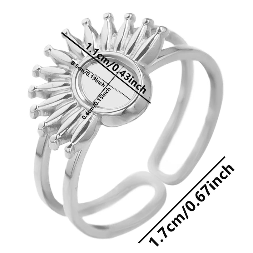 7pcs  Blank Base High Quality Stainless Steel Silver Color Ring Oval Peach Heart Quadrilateral Opening Adjustable Rings Femmes💕| Lurea accessories