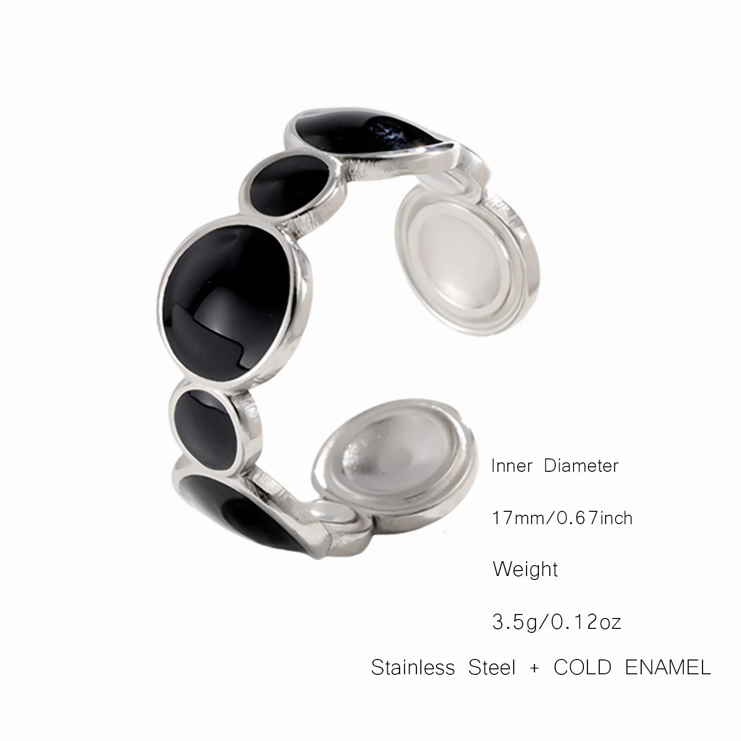 UHBINYCA Simple Black and White Cold Enamel Ring, Stainless Steel Ring with Adjustable Opening|Lurea accessories ♥️