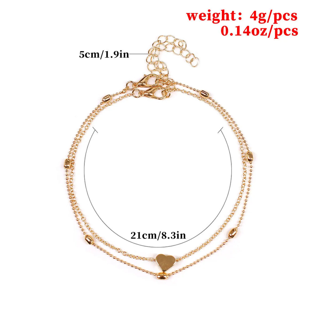 Women's Anklet Bohemian Layered Heart Anklet Summer Beach Anklets On Foot Ankle Bracelets For Women Leg Chain♥️