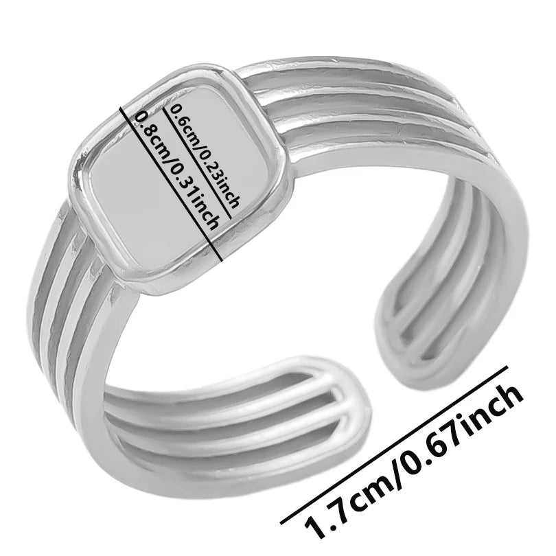 7pcs  Blank Base High Quality Stainless Steel Silver Color Ring Oval Peach Heart Quadrilateral Opening Adjustable Rings Femmes💕| Lurea accessories