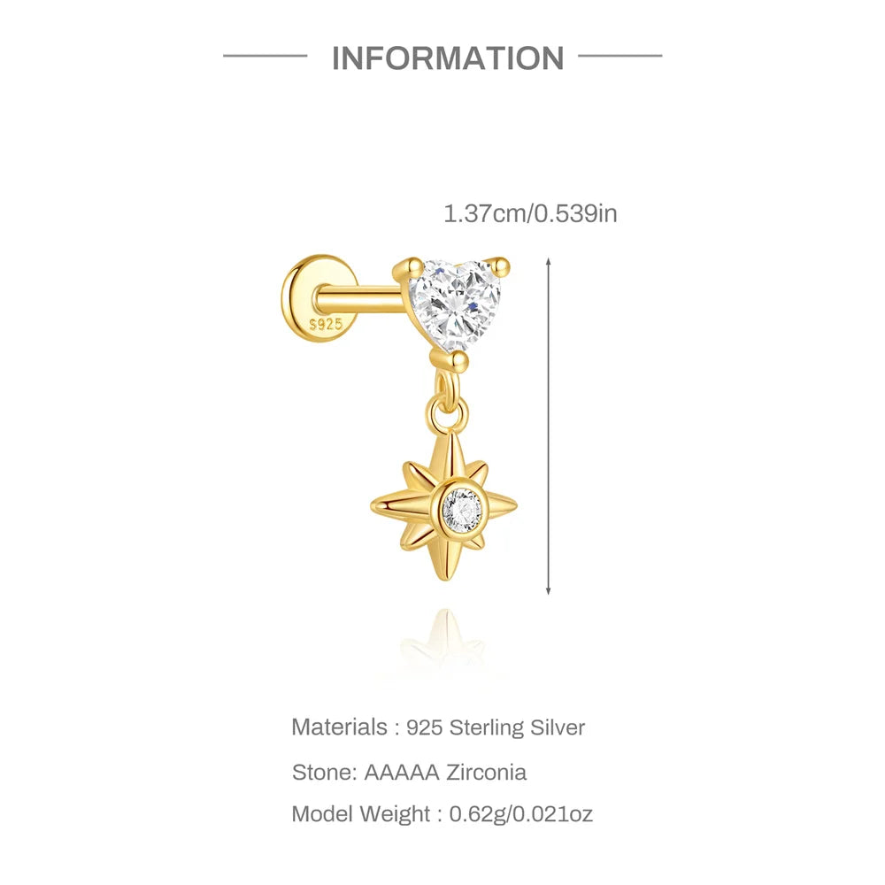 CANNER 1PC 925 Sterling Silver Tassel Chain Eight Pointed Stars Moon Earrings For Women Ins Horse Eye Geometric Zircon Earring♥️