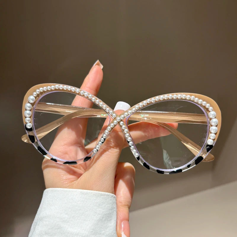 High Quality Luxury Pearl Reading Glasses Women Large frame Elegant Anti Blue Light Fashion Prescription Glasses♥️