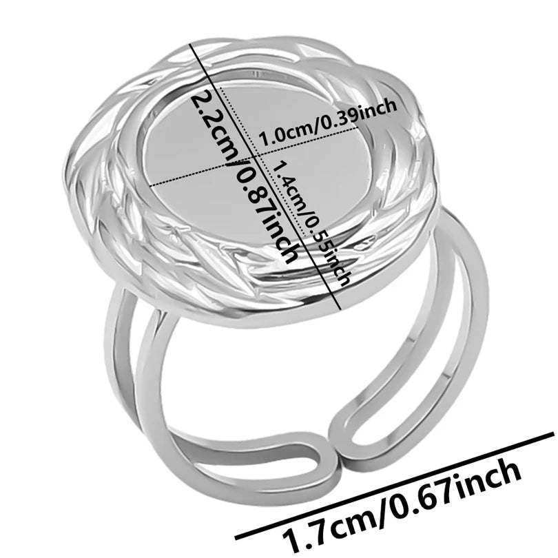 7pcs  Blank Base High Quality Stainless Steel Silver Color Ring Oval Peach Heart Quadrilateral Opening Adjustable Rings Femmes💕| Lurea accessories