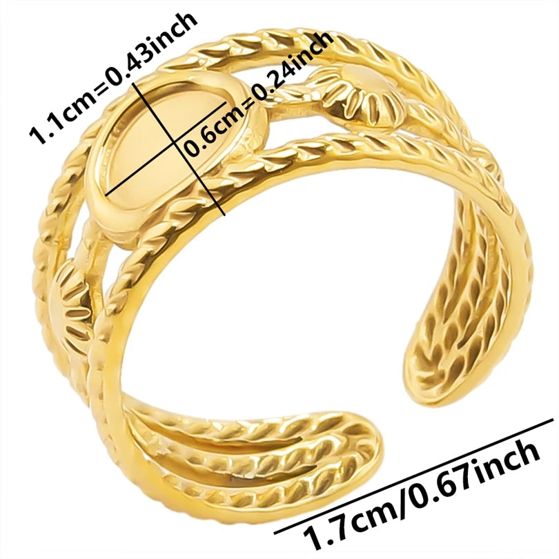 Chic 6pcs/lot Real Gold Color Wide Multi-layer Stainless Steel Ring Love Leaf Rainbow Rings Bulk Sale Women Jewelry Charms Gifts|with LUREA💛