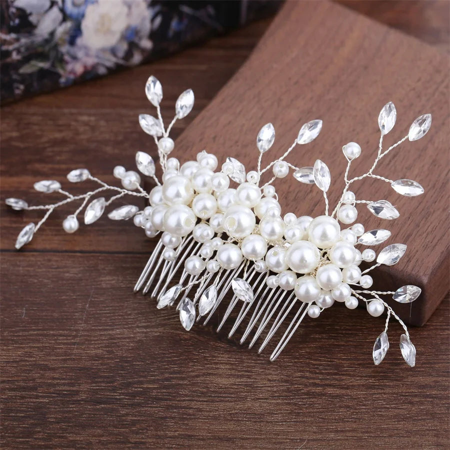 New pearl Crystal Rhinestone Hair Combs Rose Gold Silver Color Headpiece For Bride Women Wedding Hair Accessories Head Jewelry