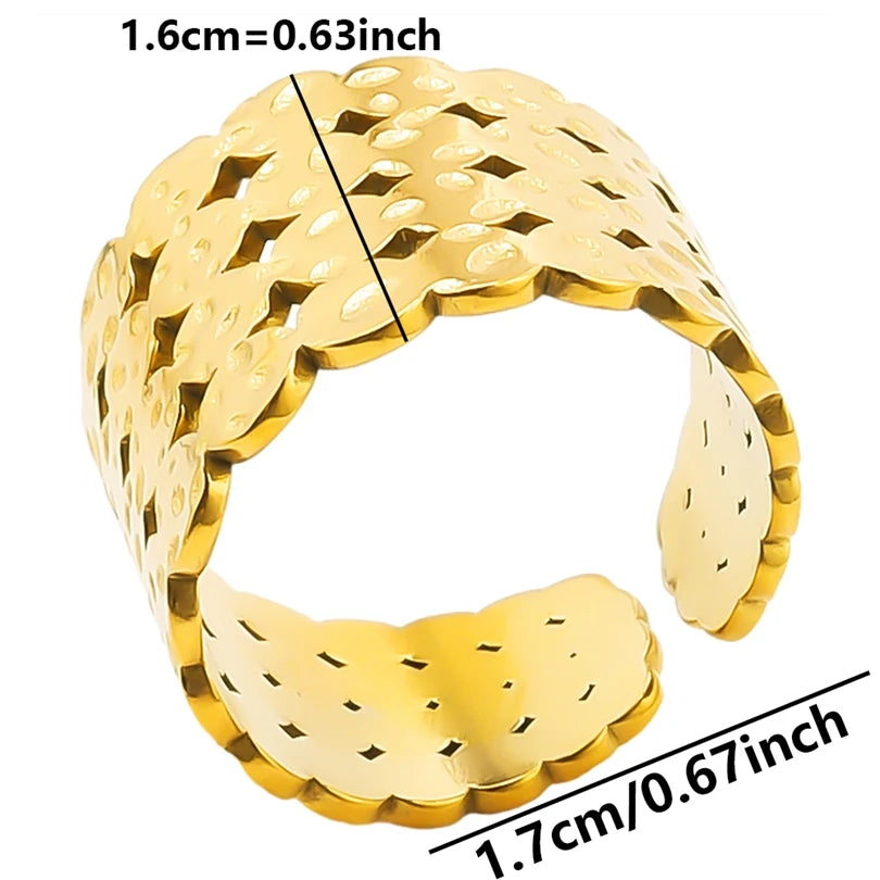 Chic 6pcs/lot Real Gold Color Wide Multi-layer Stainless Steel Ring Love Leaf Rainbow Rings Bulk Sale Women Jewelry Charms Gifts|with LUREA💛