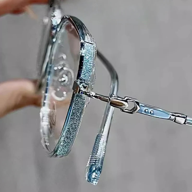 Luxury Anti Blue Light Glasses for Men Women Rhinestone Studded Oversized Square Eyeglasses Goggles Eyewear Glitter Frame♥️