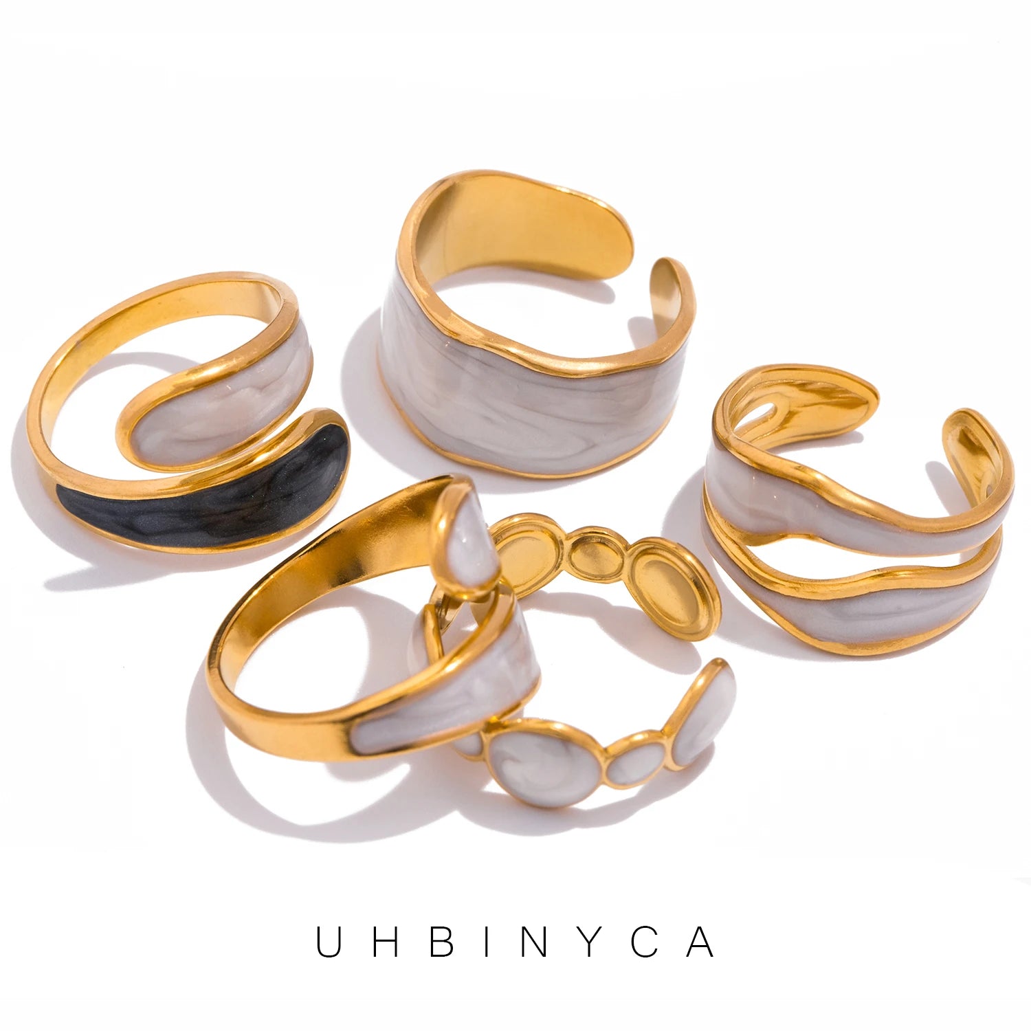 UHBINYCA Simple Black and White Cold Enamel Ring, Stainless Steel Ring with Adjustable Opening|Lurea accessories ♥️
