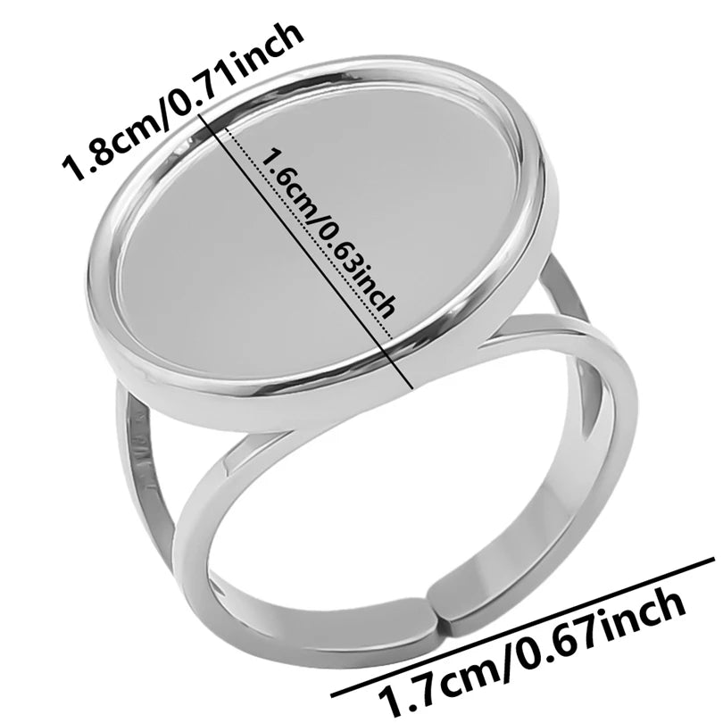 7pcs  Blank Base High Quality Stainless Steel Silver Color Ring Oval Peach Heart Quadrilateral Opening Adjustable Rings Femmes💕| Lurea accessories