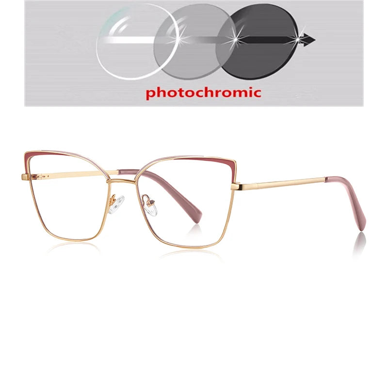 0 -0.5 -0.75 To -6.0 Pink Gold Frame Cat Eye Minus Myopia Glasses Women 1.56 Aspheric Anti Blue Light Prescription Spectacles❤️