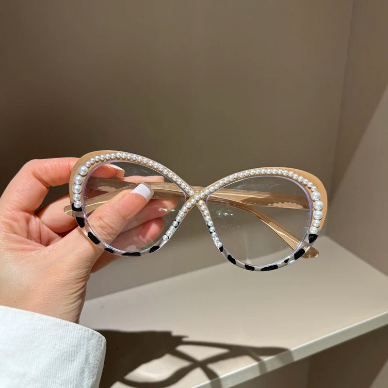 High Quality Luxury Pearl Reading Glasses Women Large frame Elegant Anti Blue Light Fashion Prescription Glasses♥️