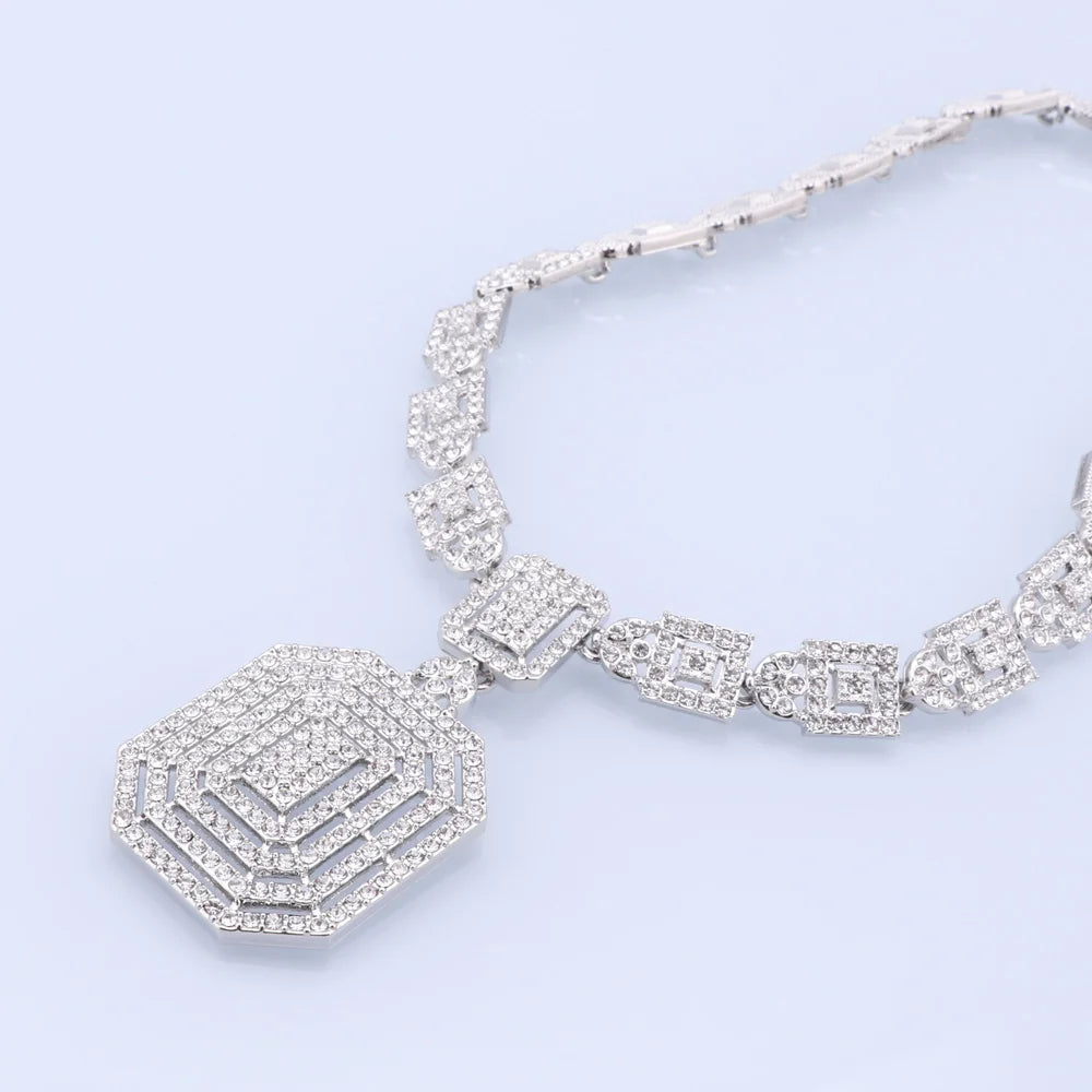 CYNTHIA Silver Plated Jewelry Sets For Women Necklace Earrings Bracelet Ring Dubai African Indian Bridal Accessory👌🏽