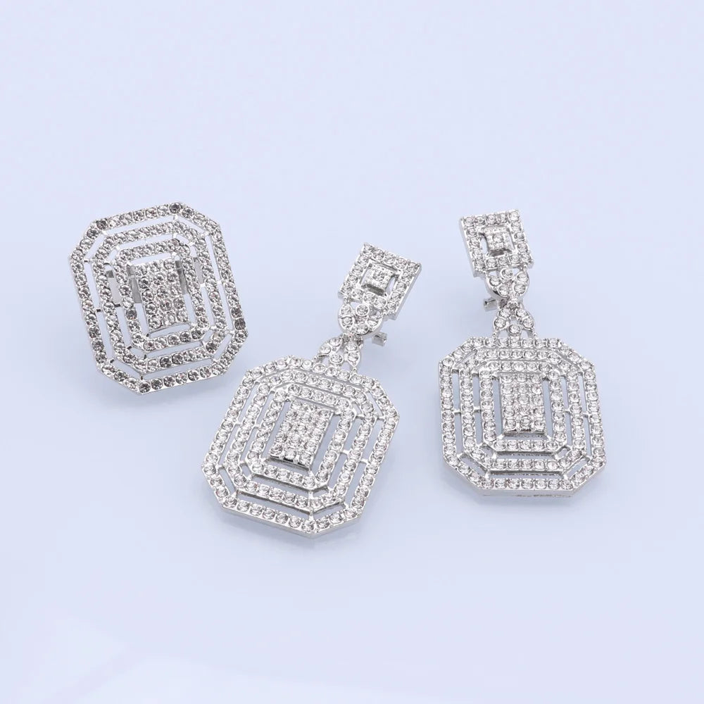 CYNTHIA Silver Plated Jewelry Sets For Women Necklace Earrings Bracelet Ring Dubai African Indian Bridal Accessory👌🏽