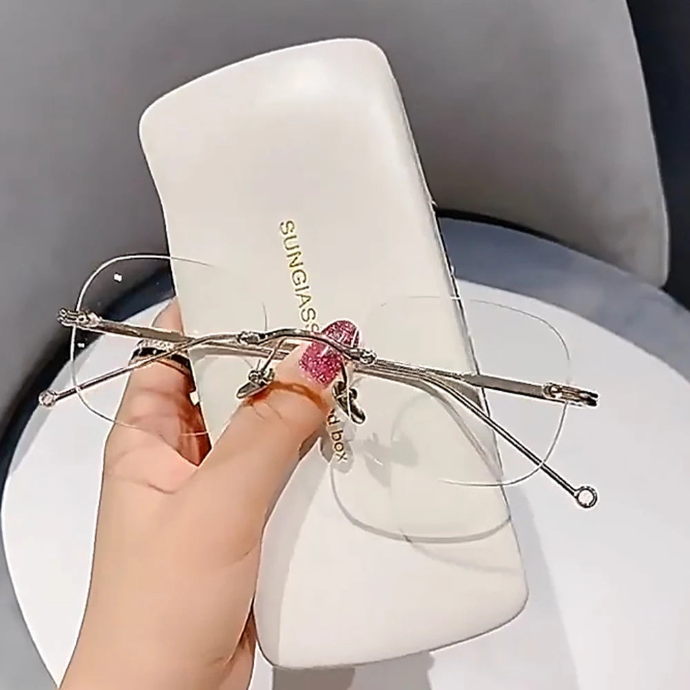Luxury Brand Rimless Myopia Glasses Women Men Frameless Anti-blue Light Ultra-light Metal Thin Temples Eyewear Diopter 0 To -4.0♥️