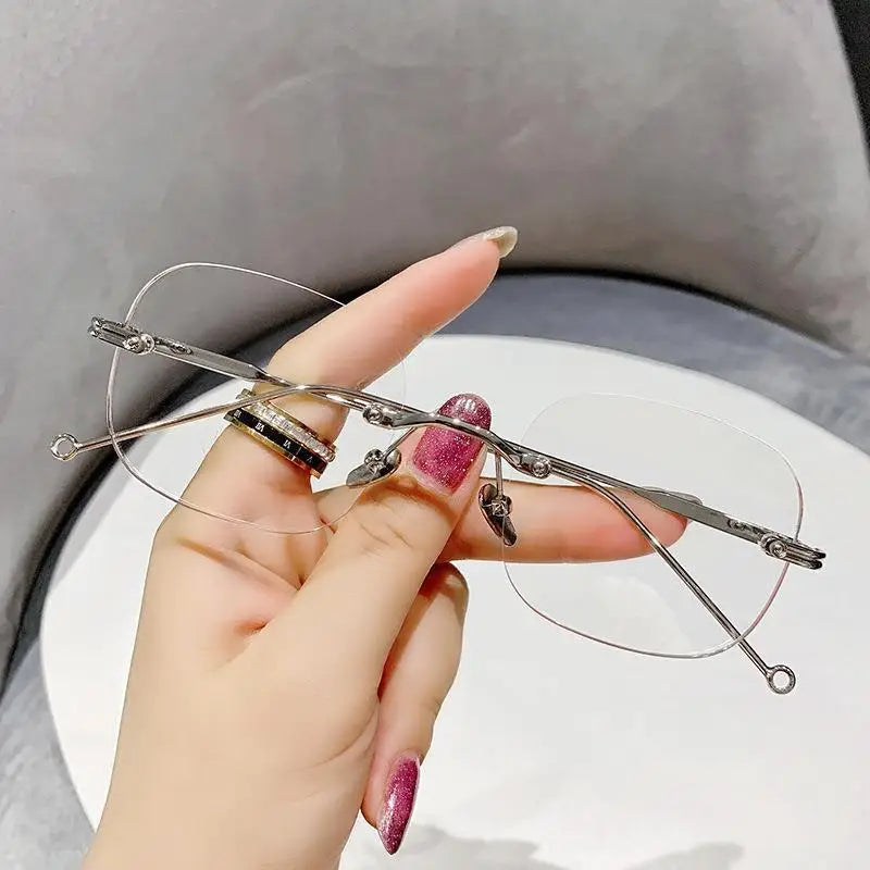 Luxury Brand Rimless Myopia Glasses Women Men Frameless Anti-blue Light Ultra-light Metal Thin Temples Eyewear Diopter 0 To -4.0♥️