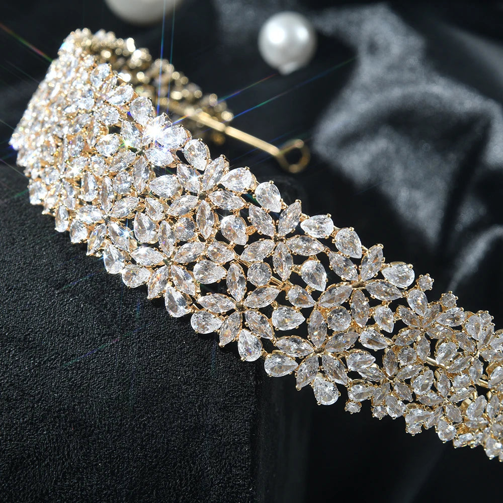 Luxury Bridal Headband For Wedding Cubic Zirconia CZ Bride Headpieces Tiaras Crowns For Women Diadem Prom Hair Jewelry Headdress