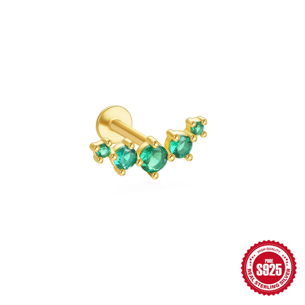 CANNER 1Pc 925 Silver Simple Horse Eye Natural Water Grass Round Surface Stud Earrings For Women 18K Gold Green Moss Ins Jewelry💚