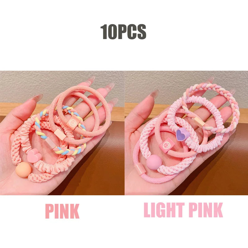 10pcs Girls Women Scrunchies Hair Tie Elastic Rubber Hairband Colorful Kids Hair Accessory Rope Ring Gum Rims Headwear