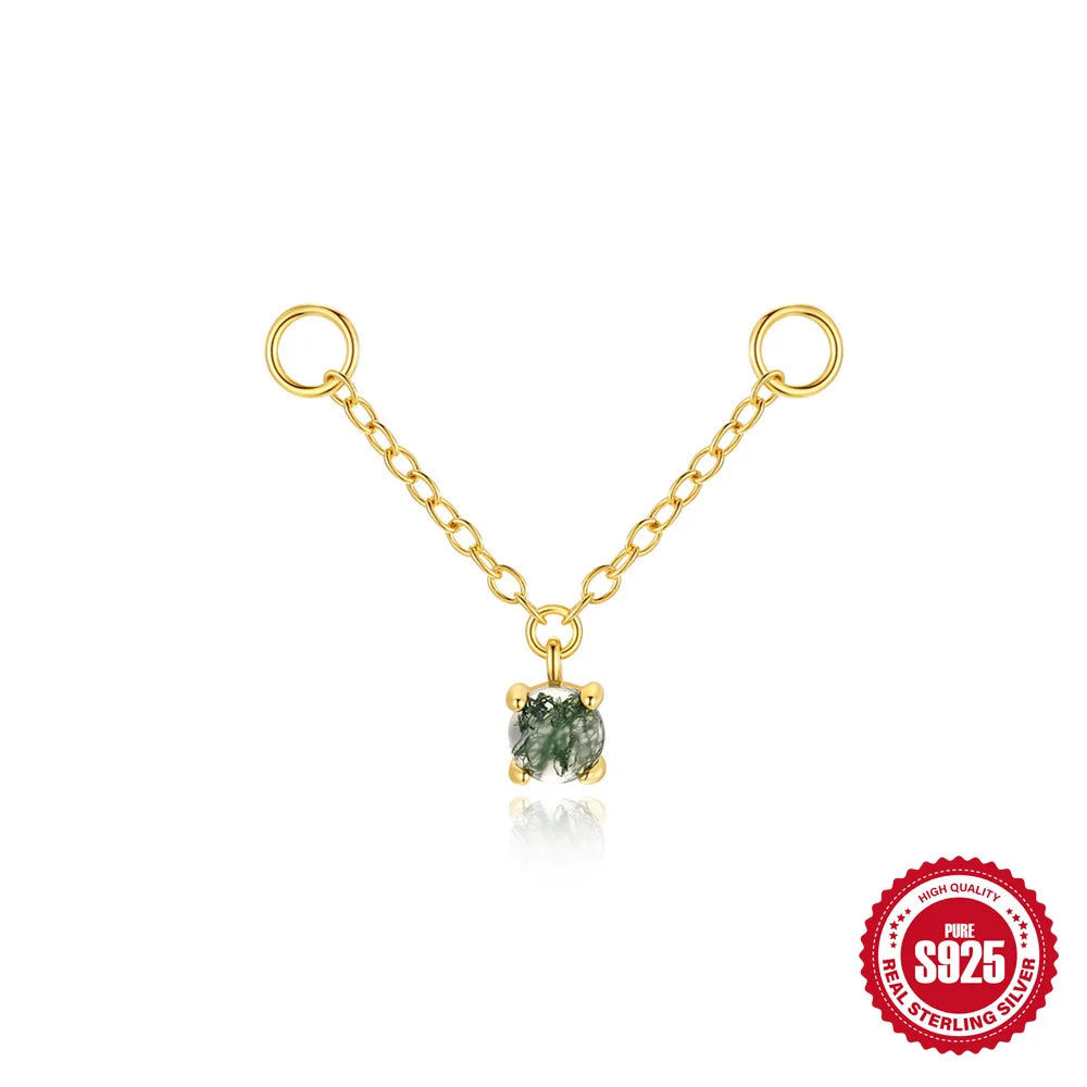 CANNER 1Pc 925 Silver Simple Horse Eye Natural Water Grass Round Surface Stud Earrings For Women 18K Gold Green Moss Ins Jewelry💚