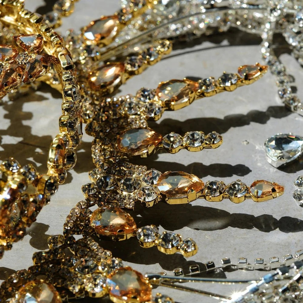 Drag Queen Tassel Hairband Crown Performance Head Accessories Ethnic Exaggerated Rhinestone Hair Chain Headpiece Party for Women