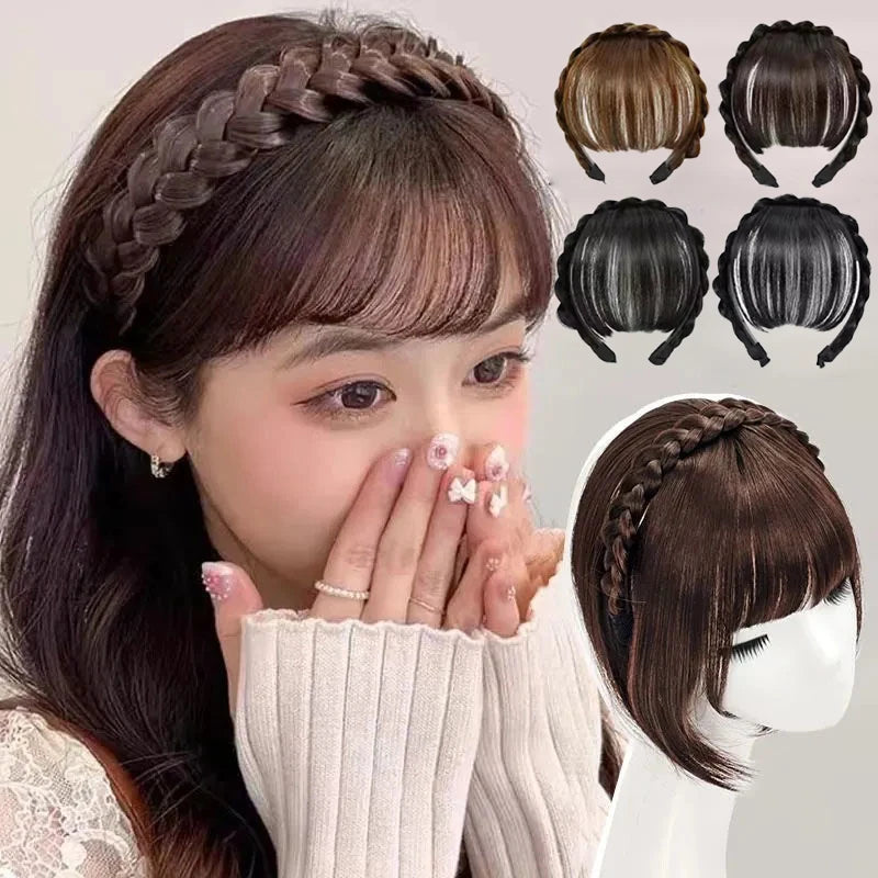 New Fake Hair Headband Wig Bangs Hairband Hair Extension Women Girls Clips In Hair Extension Hair Accessories Hairpiece Clips🌸