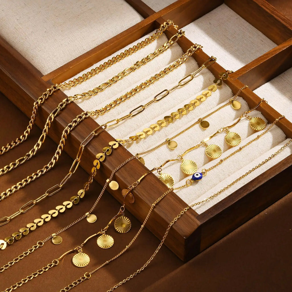 Vnox Charm Anklet For Women Girls,Stainless Steel Heart Round Accessories Gold Color Chain Anklet Bracket,Summer Beach Jewelry🌸