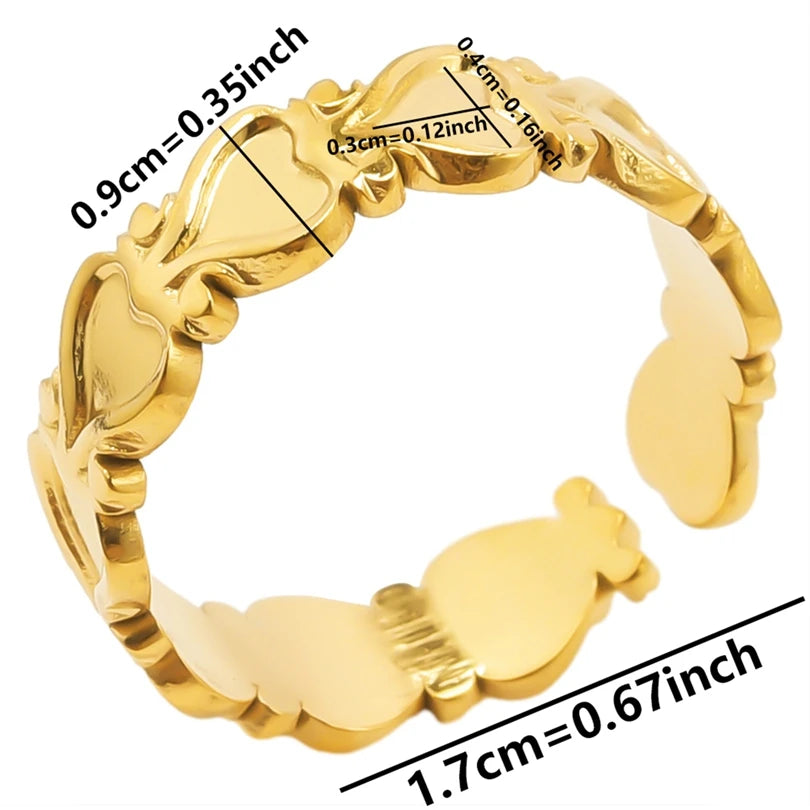 Chic 6pcs/lot Real Gold Color Wide Multi-layer Stainless Steel Ring Love Leaf Rainbow Rings Bulk Sale Women Jewelry Charms Gifts|with LUREA💛