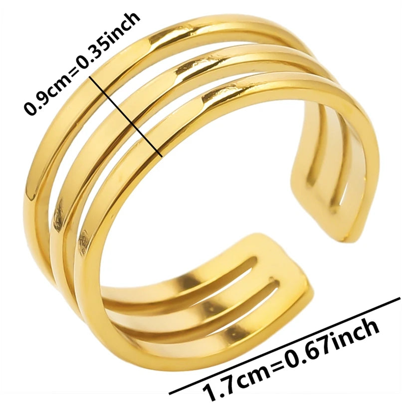 Chic 6pcs/lot Real Gold Color Wide Multi-layer Stainless Steel Ring Love Leaf Rainbow Rings Bulk Sale Women Jewelry Charms Gifts|with LUREA💛