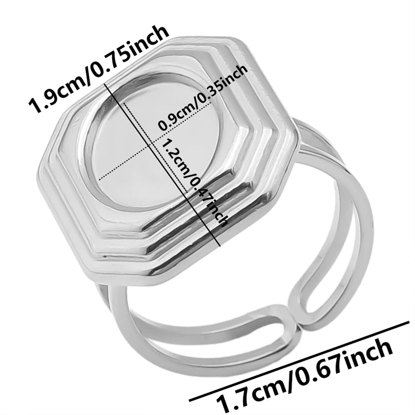 7pcs  Blank Base High Quality Stainless Steel Silver Color Ring Oval Peach Heart Quadrilateral Opening Adjustable Rings Femmes💕| Lurea accessories
