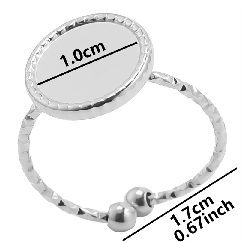 7pcs  Blank Base High Quality Stainless Steel Silver Color Ring Oval Peach Heart Quadrilateral Opening Adjustable Rings Femmes💕| Lurea accessories