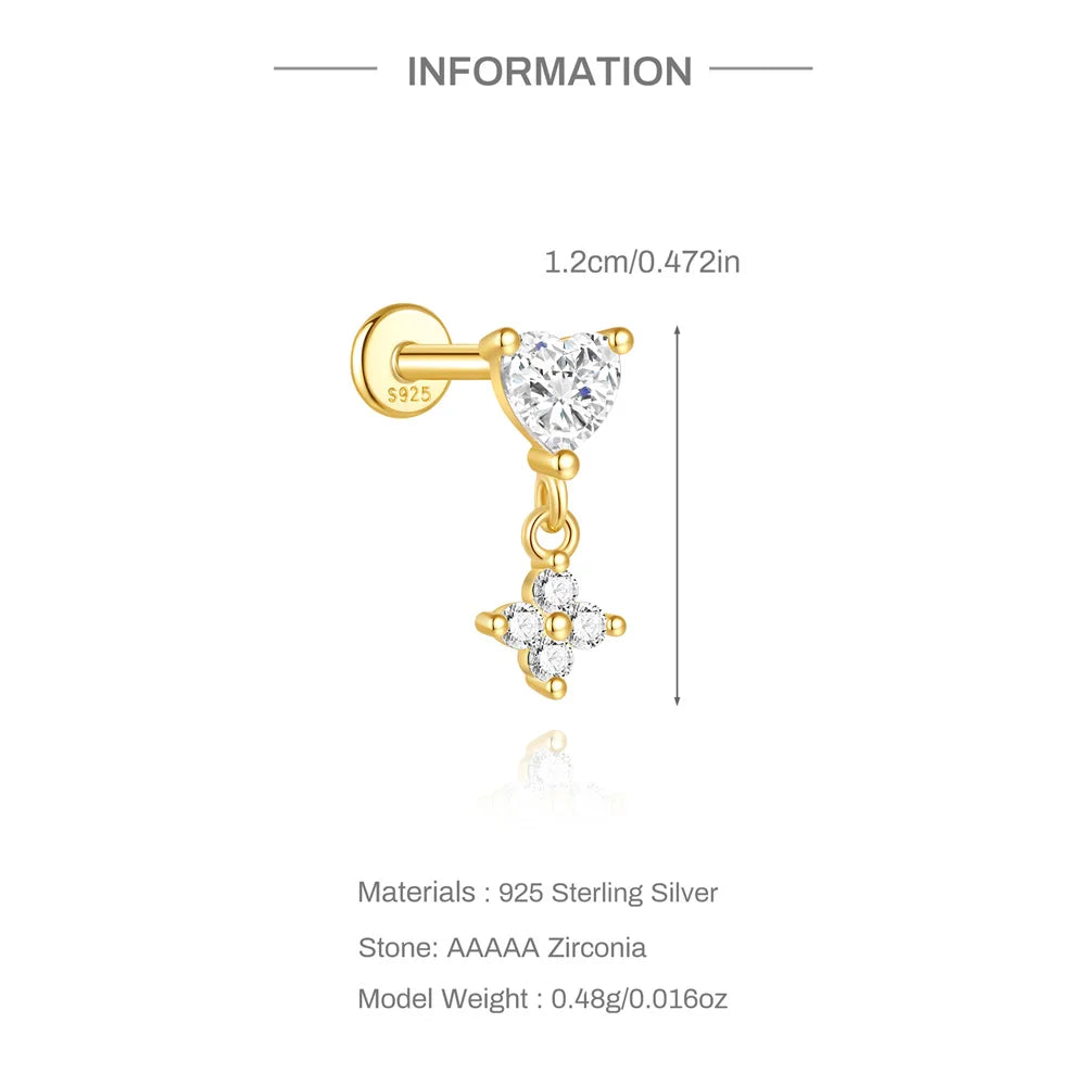 CANNER 1PC 925 Sterling Silver Tassel Chain Eight Pointed Stars Moon Earrings For Women Ins Horse Eye Geometric Zircon Earring♥️