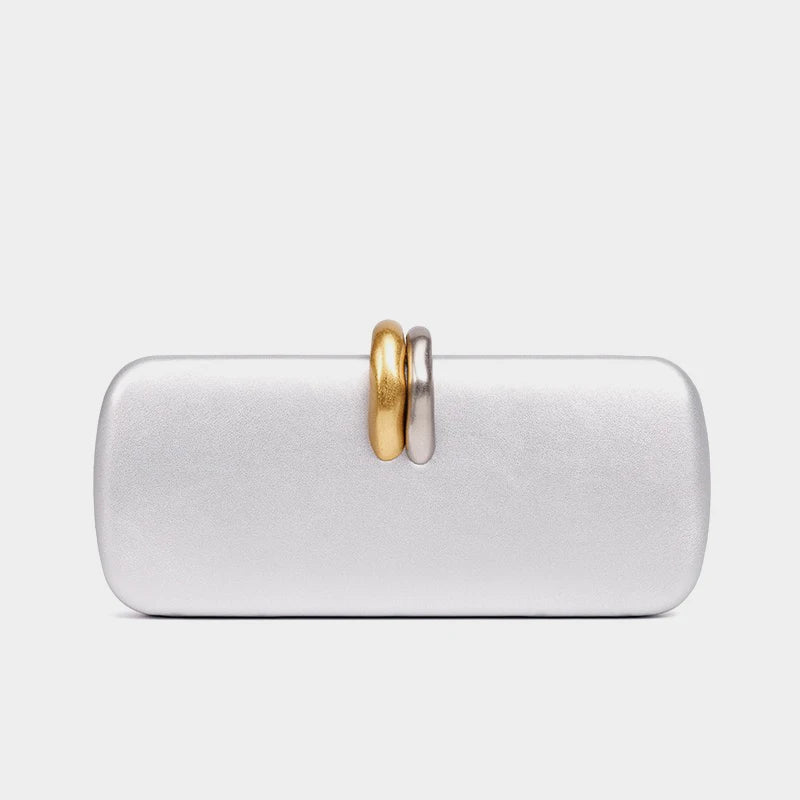 Box Rigd Clutch With Metal Detail Evening Bags For Women Luxury Designer Handbag And Purses 2025 New In PU Chain Strap Shoulder💕