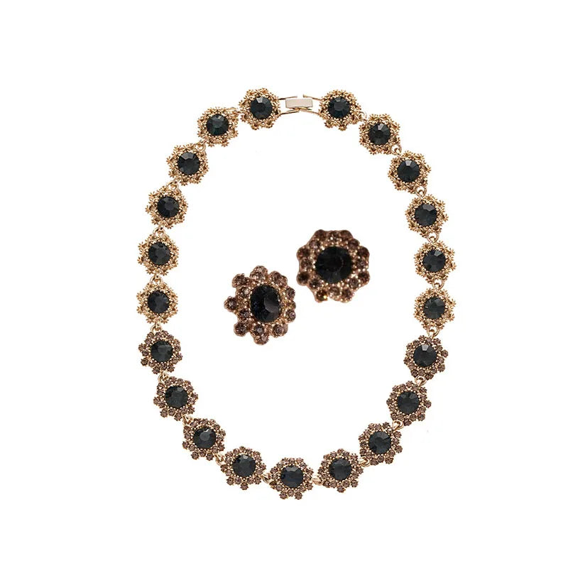 Purple Rhinestone Necklace Earrings Bracelet Set for Women Shiny Flower Choker Necklace  Luxury Wedding Bridal Jewelry Sets🌸