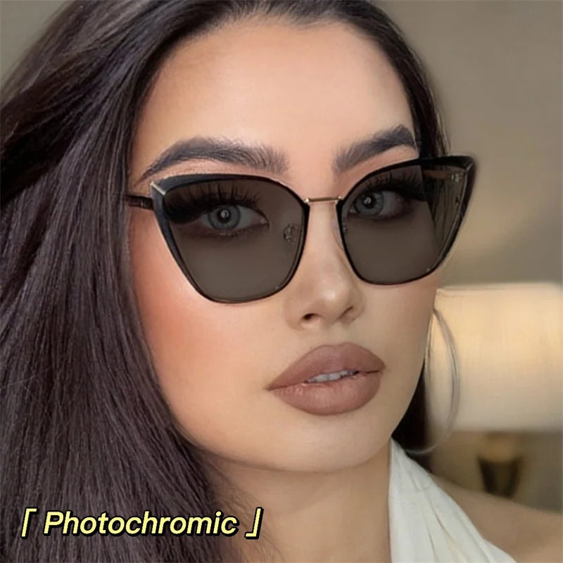 New Fashion Brand Design Retro Cat Eye Frame Photochromic Anti Blue Light Computer Women Reading Glasses Farsighted Diopters 0-6♥️