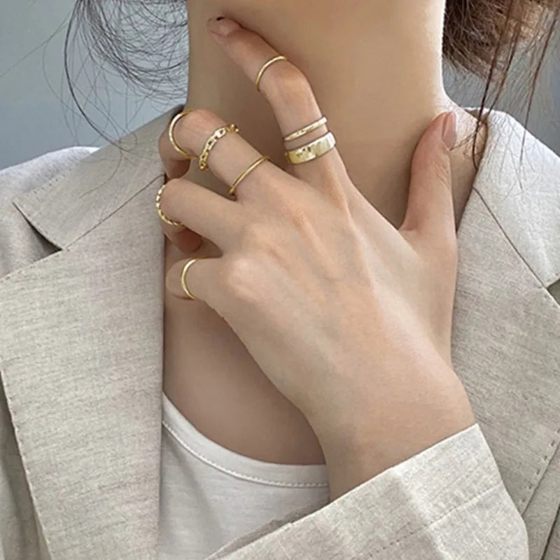 Fashion 7Pcs Set Punk Simple Rings for Women Silver Color Geometric Vintage Joint Hiphop Finger Ring Jewelry Niche Design Rings💖
