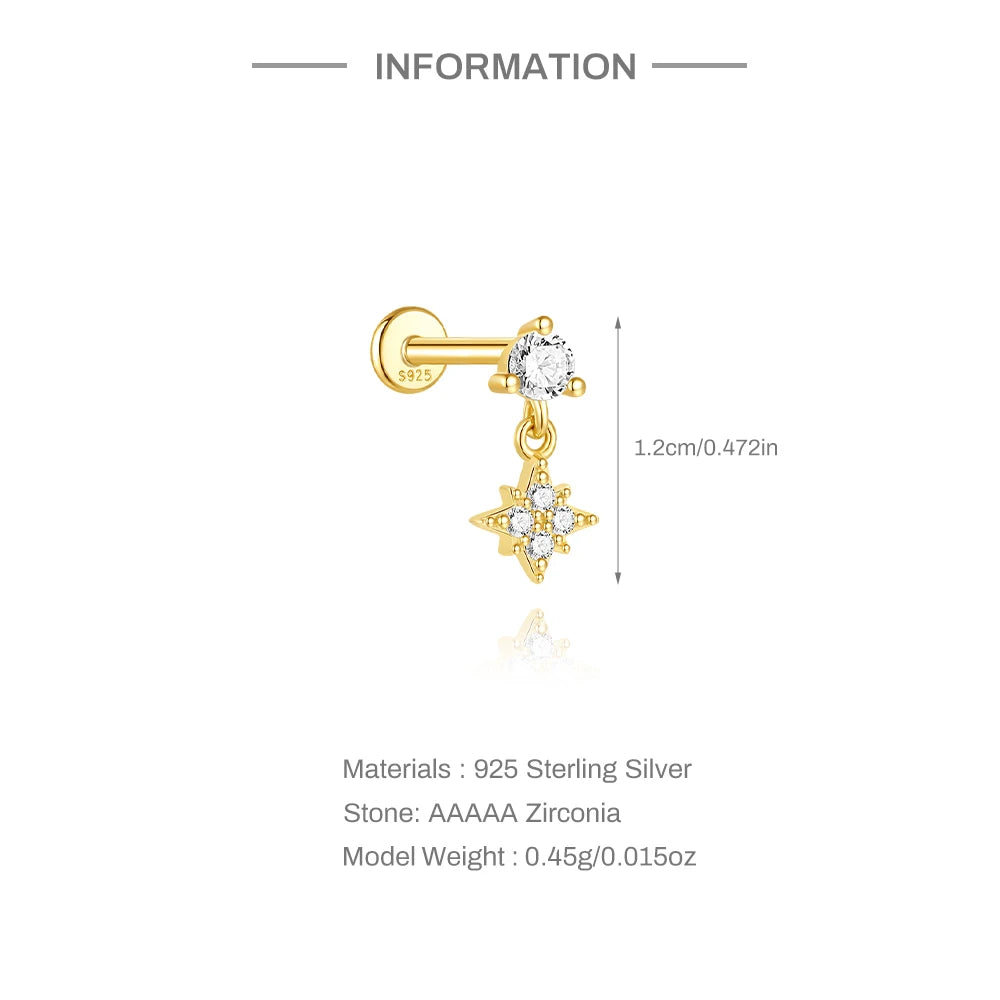 CANNER 1PC 925 Sterling Silver Tassel Chain Eight Pointed Stars Moon Earrings For Women Ins Horse Eye Geometric Zircon Earring♥️