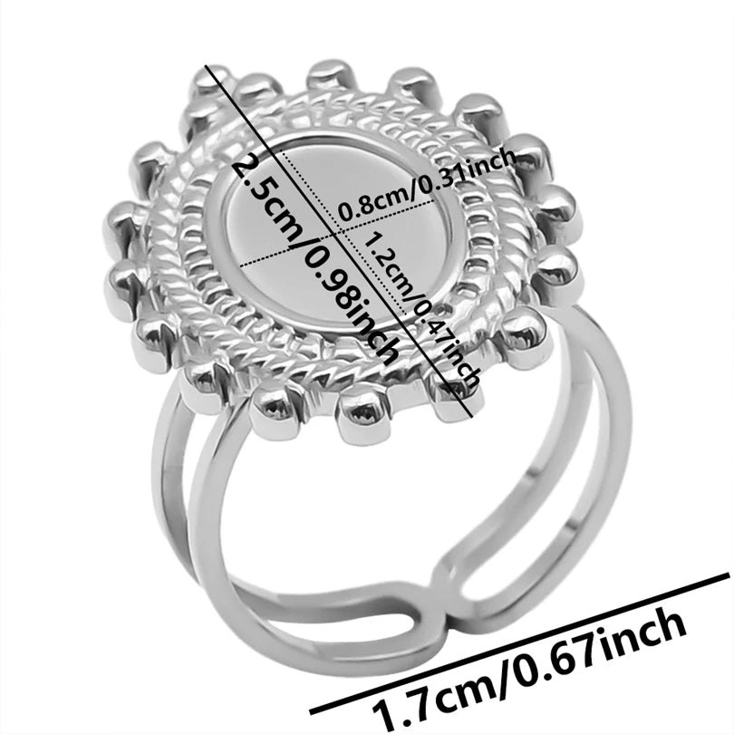 7pcs  Blank Base High Quality Stainless Steel Silver Color Ring Oval Peach Heart Quadrilateral Opening Adjustable Rings Femmes💕| Lurea accessories