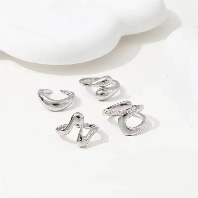 4Pcs/Set Vintage Geometric Smooth Opening Adjustable Ring for Women Hip Hop Irregular Joint Ring Set Fashion Party Jewelry| with lurea accessories 💕