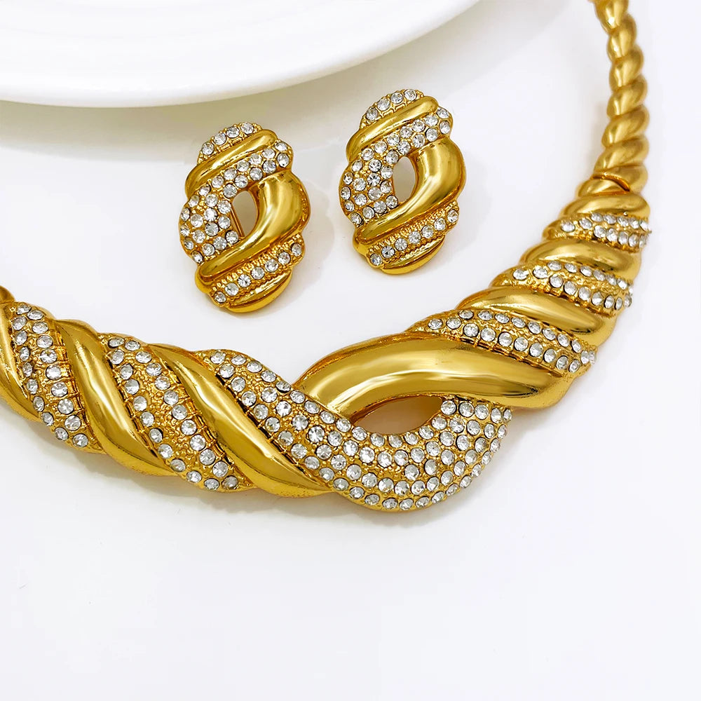 YTJX 4 Pcs Wedding Jewelry Set Fine Zircon Necklace Bracelet Earring Ring For African Dubai Gold Plated Jewellery Accessories❤️