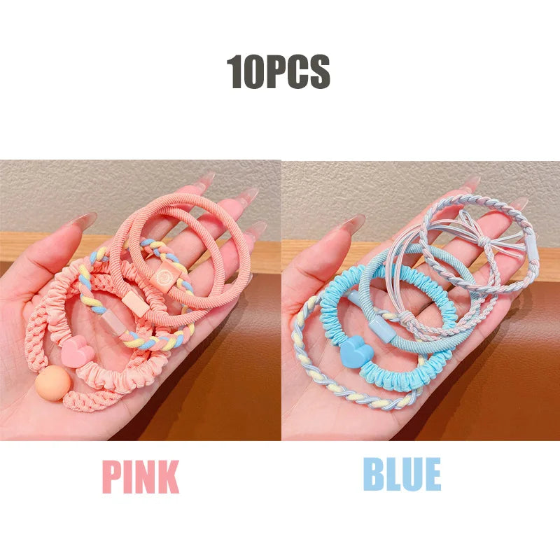 10pcs Girls Women Scrunchies Hair Tie Elastic Rubber Hairband Colorful Kids Hair Accessory Rope Ring Gum Rims Headwear