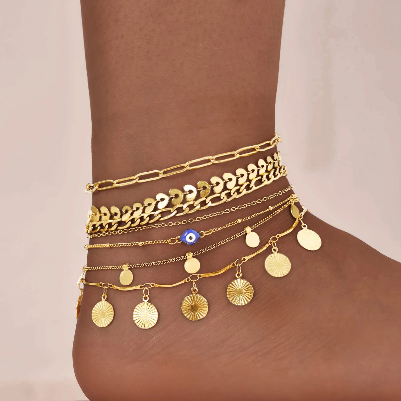 Vnox Charm Anklet For Women Girls,Stainless Steel Heart Round Accessories Gold Color Chain Anklet Bracket,Summer Beach Jewelry🤍