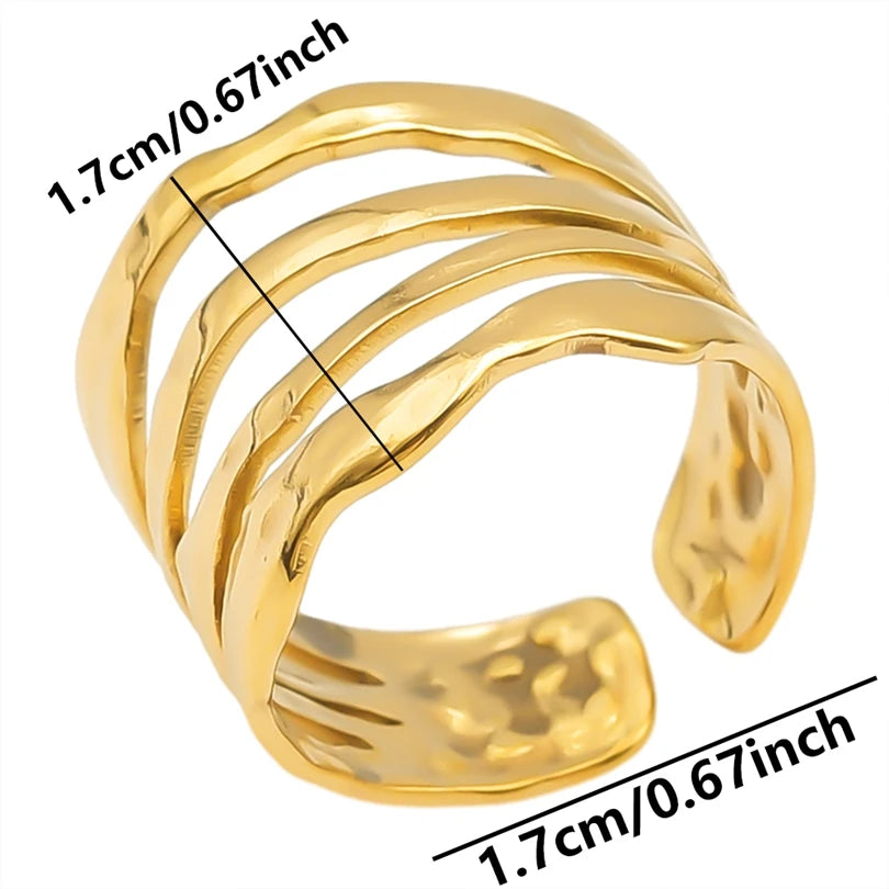 Chic 6pcs/lot Real Gold Color Wide Multi-layer Stainless Steel Ring Love Leaf Rainbow Rings Bulk Sale Women Jewelry Charms Gifts|with LUREA💛