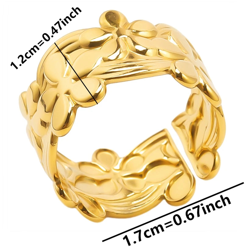 Chic 6pcs/lot Real Gold Color Wide Multi-layer Stainless Steel Ring Love Leaf Rainbow Rings Bulk Sale Women Jewelry Charms Gifts|with LUREA💛