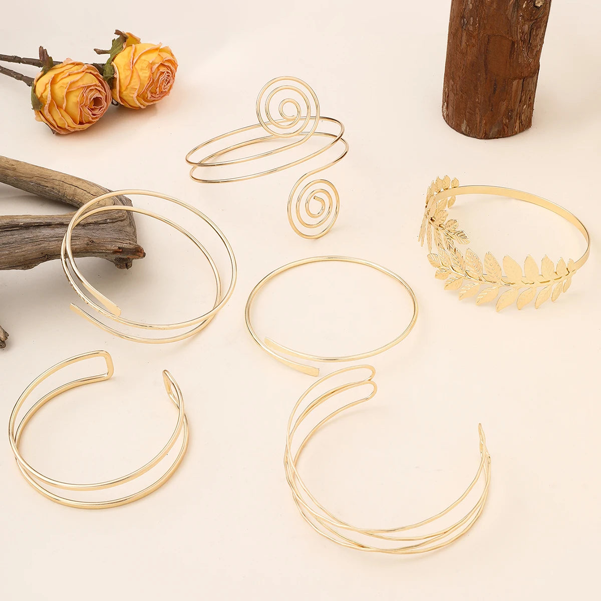 FTCY Gold Color Arm Cuff Bracelet for Women Vintage Greek Women's Upper Arm Bracelet Adjustable Open Bangles Jewelry Gifts♥️