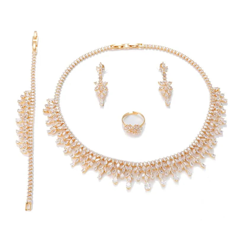 Jewelry Set HADIYANA Cubic Zirconia Women Water-drop Jewelry Set BN8593 Necklace Bracelet Earrings And Ring Birthday Gift💕