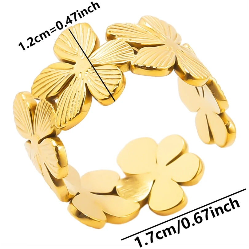 Chic 6pcs/lot Real Gold Color Wide Multi-layer Stainless Steel Ring Love Leaf Rainbow Rings Bulk Sale Women Jewelry Charms Gifts|with LUREA💛