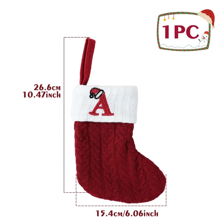 Letters Christmas Stocking New Knitting Christmas Tree Pendant Decorations For Home Xmas Gift Santa Hat Alphabet Christmas Socks